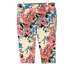 Chicos Jeans Womens‎ 3 16 Beige Pink Floral Crop Pull On Jegging Ankle Stretch